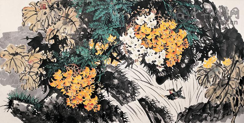 王晋元 绝壁千寻一涧花 镜心 设色纸本