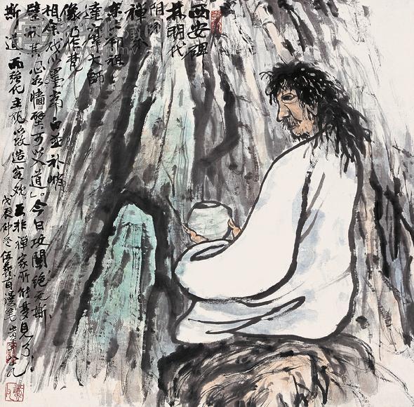 伍蠡甫 1988年作 达摩 立轴 设色纸本