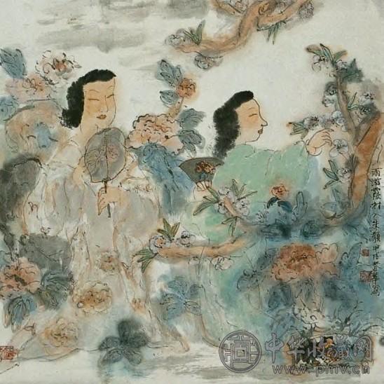 杨春华 当代 雨滋霞衬入朱颜 镜心