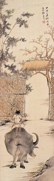 张大千 甲戌1934年作 牧归图 立轴 设色纸本