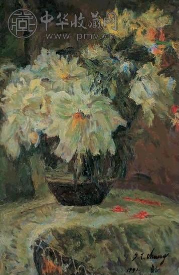 张自正 1991年作 瓶花 油彩 画布