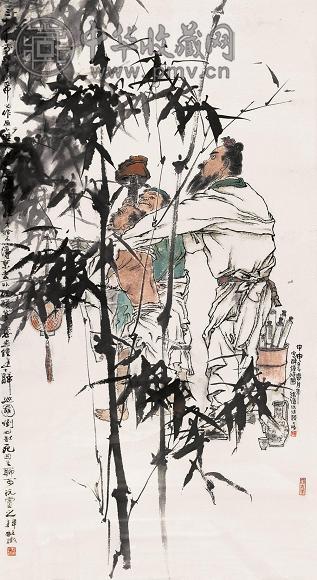 韩伍 韩敏 钟魁醉巡 镜心 设色纸本