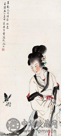 吴青霞 1962年作 扑蝶图 立轴 设色纸本