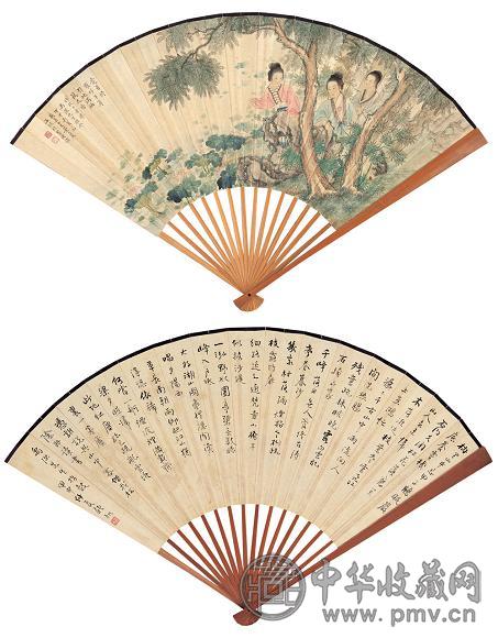 叶人丽 顾飞 甲申(1944年)作 赏荷图 书法 设色纸本