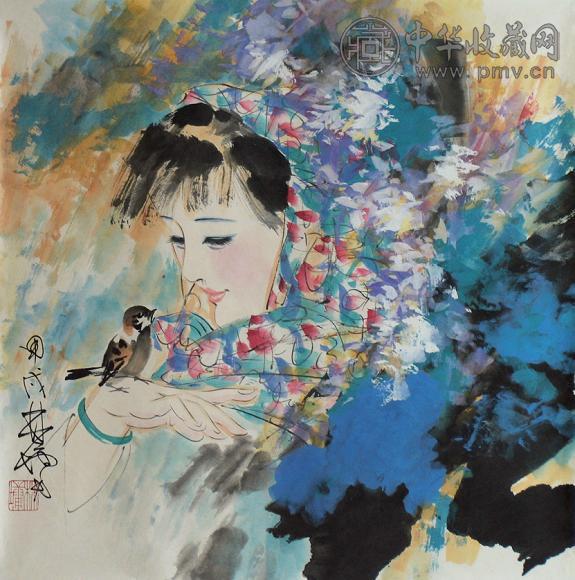 林墉 仕女 设色纸本