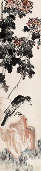 王青芳 菊鸦图 立轴 纸本