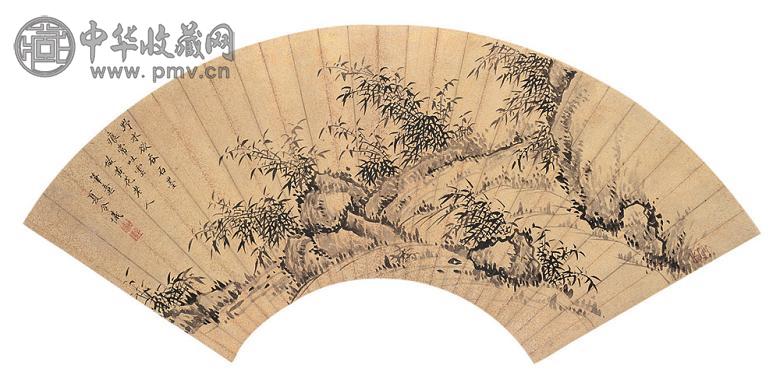 夏令仪 山水扇面 金笺纸本