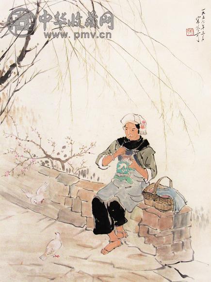 宋吟可 1956年作 农妇 立轴 设色纸本