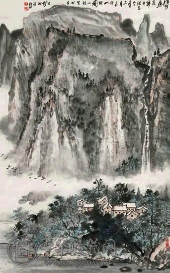 张之仁 1992年作 山村图 立轴 设色纸本