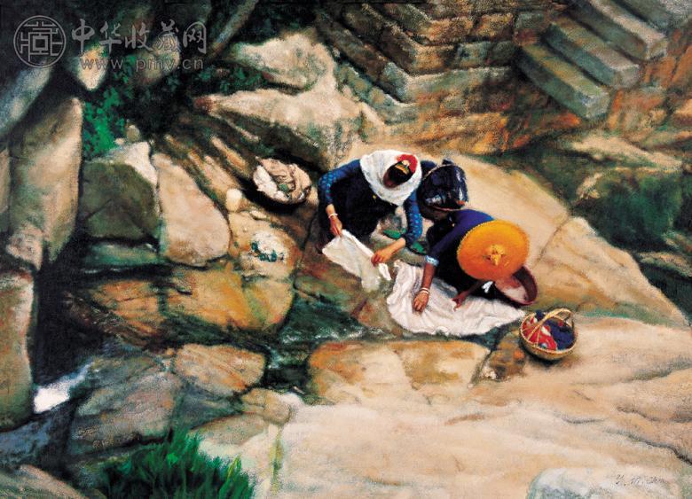 陈逸鸣 洗衣女 布面油画