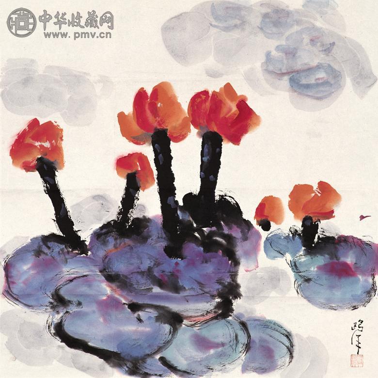 欧洋 荷花 镜心 设色纸本