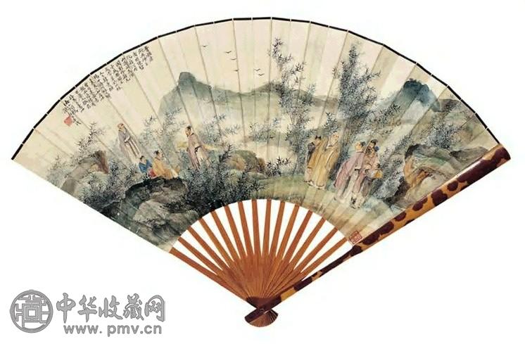 王褆书 竹林七贤图并摹书沈陀敦铭 成扇