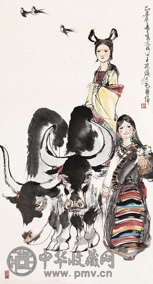 毛国伦 1985年作 文成公主图 立轴 设色纸本