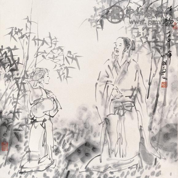 吴山明 清韵 镜片 水墨纸本