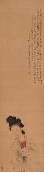 沈荣 甲午(1834年)作 杜丽娘像 立轴 设色绢本