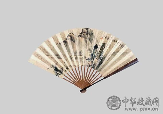 朱承经 山水 书法 成扇 金笺