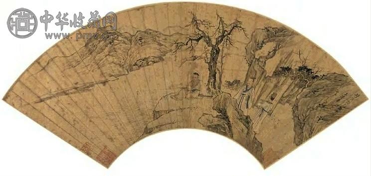 王建章 山水 扇面 设色金笺