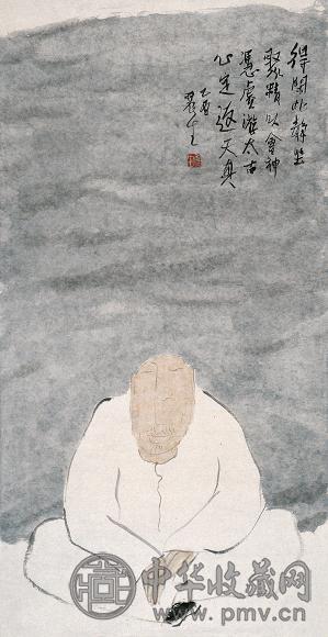 陈震生 得闲此静坐 立轴 设色纸本