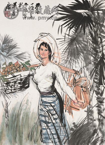 黄冑 采摘图 立轴 纸本设色