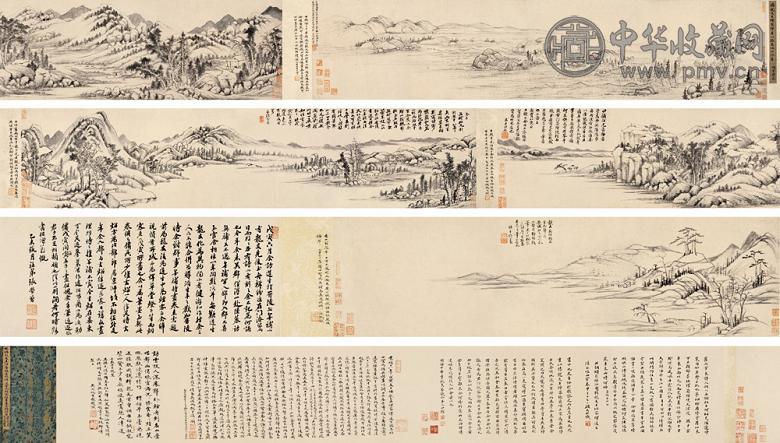 杨文聪 王时敏 张学曾 恽 1638年作 四贤山水 立轴 设色绢本