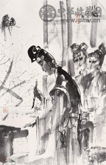 傅小石 1985年作 仕女 镜心 水墨纸本