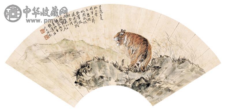 张善孖 己巳(1929年)作 山君图 扇面 设色纸本