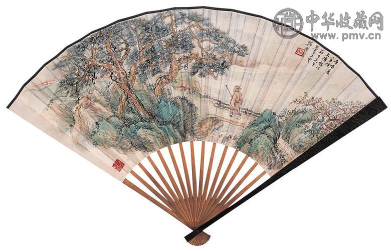 樊浩霖 朱惟涛 春湖碧流 行书 成扇 设色纸本