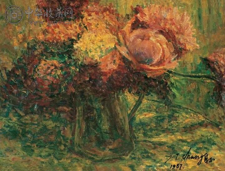 张自正 1987年作 瓶花静物 油彩画布