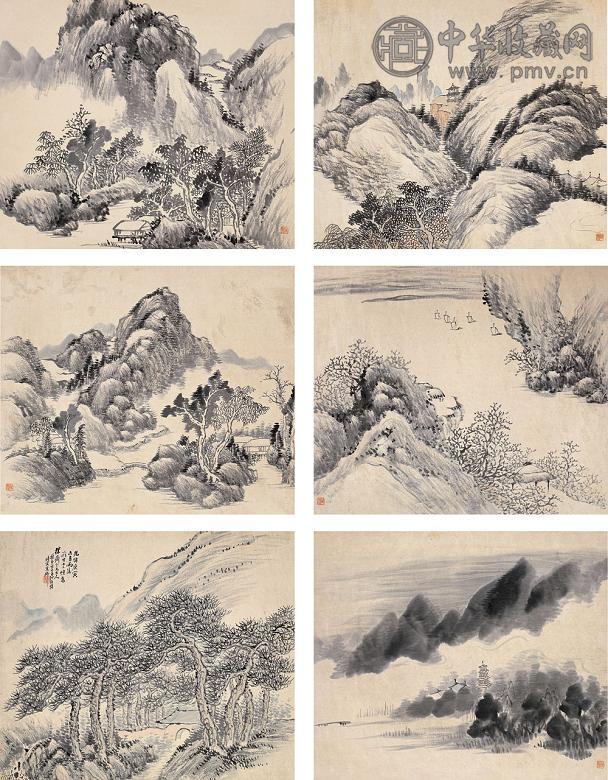 何维朴 山水 册页(9开) 设色纸本