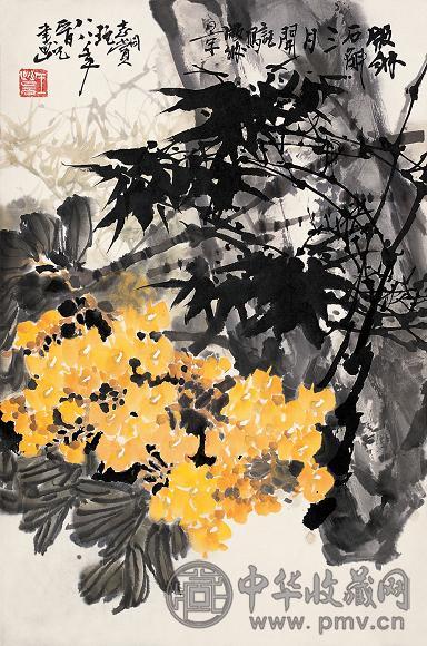 王晋元 1988年作 版纳石斛三月开 立轴 设色纸本