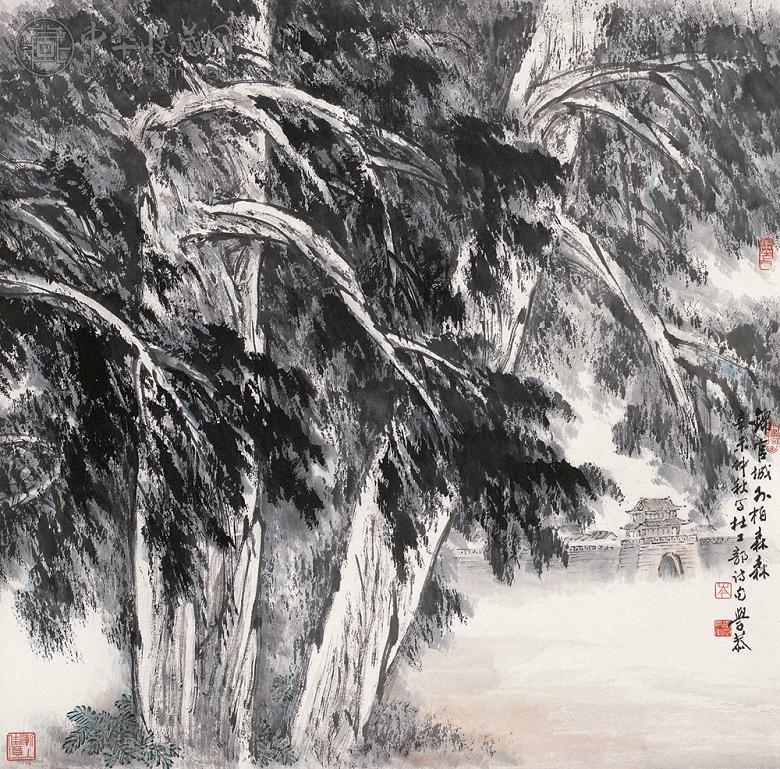 岑学恭 锦官城外柏森森 立轴 设色纸本