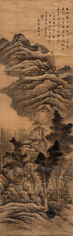 吕潜 壬子(1672年)作 山水 立轴 绫本