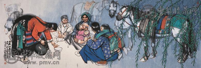 彭寿年 杳霭扁舟 立轴 设色纸本