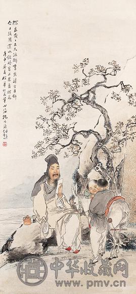 沈心海 庚申(1920年)作 溪头小饮 立轴 设色纸本