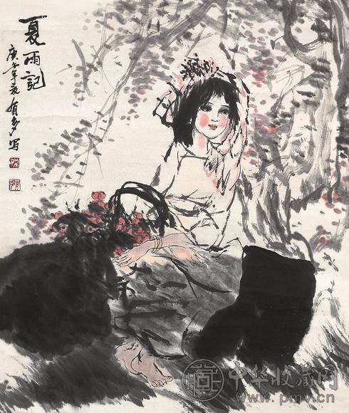 姚有多 夏雨记图 立轴 设色纸本