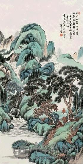 华日曾 松声琴韵 立轴 设色纸本