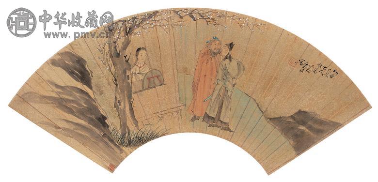 屈大获 三侠图 镜心 设色金笺