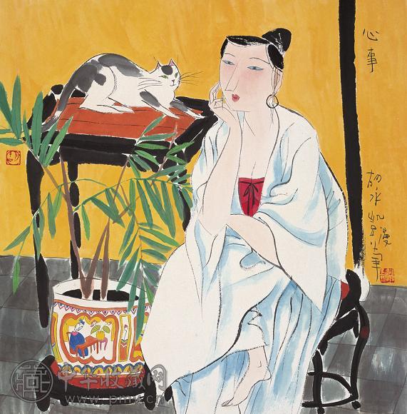 胡永凯 2005年作 心事 镜心 设色纸本