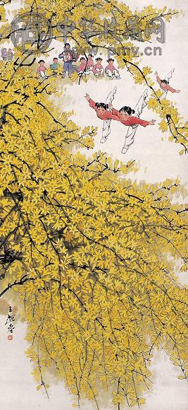 王迎春 晨练 立轴 设色纸本