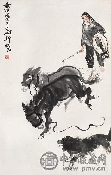 黄胄 1972年作 牧归 立轴 设色纸本