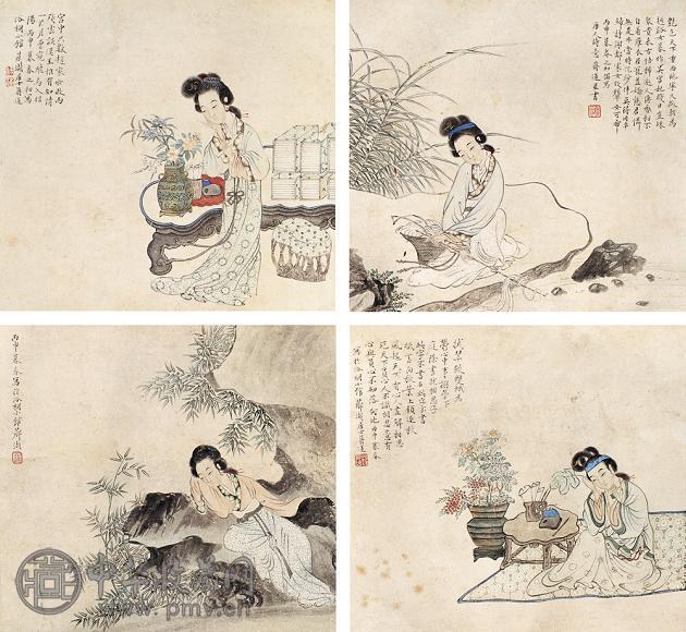 蒋莲 人物(4帧) 镜心 设色纸本