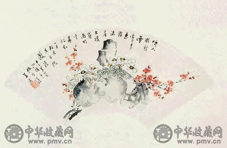 伍学藻 花卉 扇面 纸本