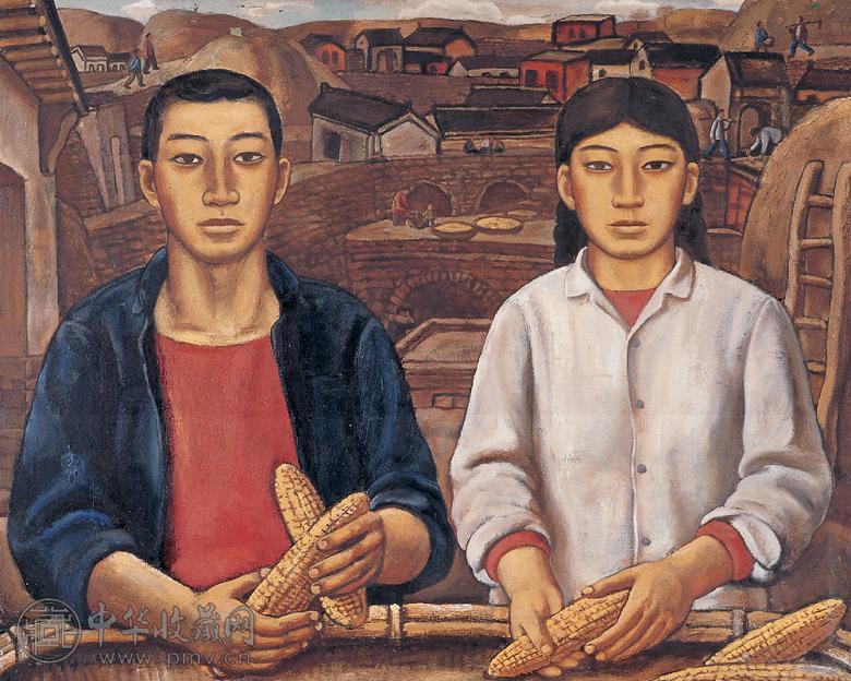 段建伟 1990年作 掰玉米 布面油画