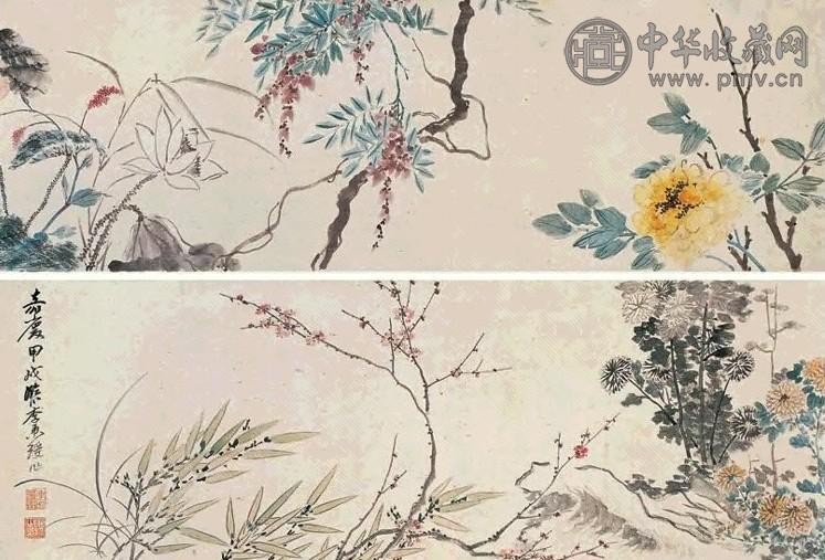 李秉绶 1814年作 花卉 卷 设色纸本