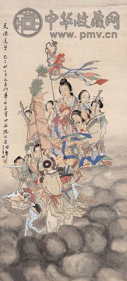 沈心海 己巳(1929年)作 天仙送子 镜心 设色纸本