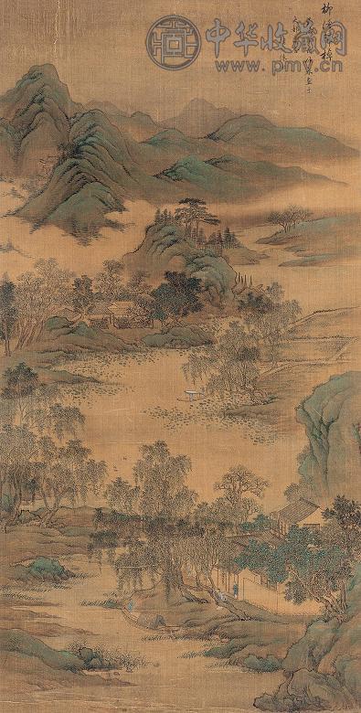 陈琳(传) 柳溪归棹 立轴 设色绢本