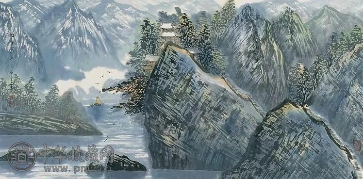 苗重安 江上风舟 镜心 设色纸本