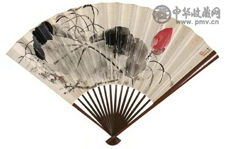 俞语霜 荷花图、隶书 扇面 设色笺本