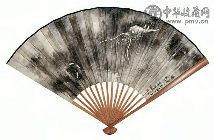 胡荣 1930年作 墨龙图 行书 扇面 水墨笺本