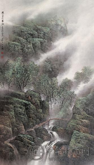 乐震文 轻岚凉雨图 片 设色纸本